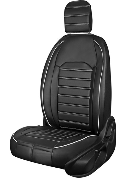 hyundai Getz Uyumlu Deri Oto Koltuk Kılıfı Ön-Arka Tam Set Aysa Series (Siyah-Beyaz)