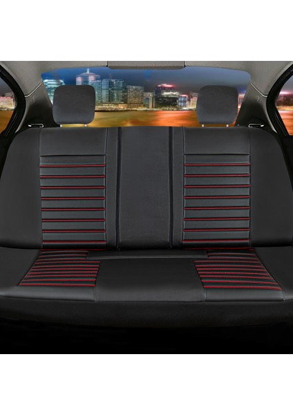 fiat Linea Uyumlu Deri Oto Koltuk Kılıfı Ön-Arka Tam Set Aysa Series (Siyah-Kırmızı)