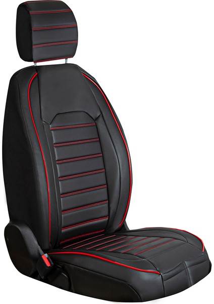fiat Linea Uyumlu Deri Oto Koltuk Kılıfı Ön-Arka Tam Set Aysa Series (Siyah-Kırmızı)