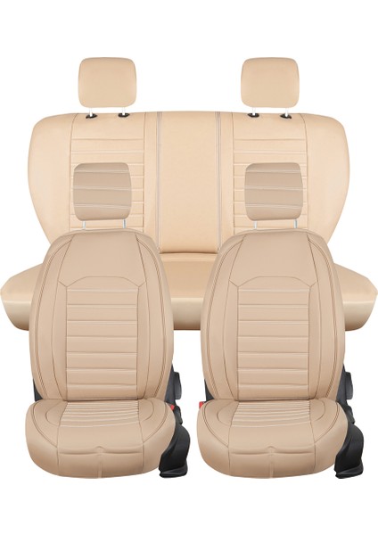 fiat Linea Uyumlu Deri Oto Koltuk Kılıfı Ön-Arka Tam Set Aysa Series (Bej)