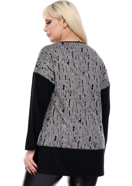 Cepleri Yusufcuk Taş Işlemeli Çift Renk Uzun Kol Yandan Yırtmaçlı Rahat ve Dökümlü Esnek Tunik Bluz indirimleri