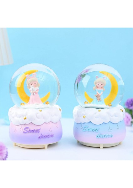 Ay Üzerinde Oturan Kız Büyük Boy Püskürtmeli Işıklı Müzikli Kar Küresi modelleri