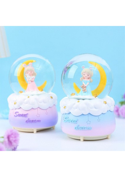 Ay Üzerinde Oturan Kız Büyük Boy Püskürtmeli Işıklı Müzikli Kar Küresi fırsatları