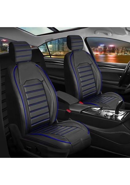 mercedes Clc Uyumlu Deri Oto Koltuk Kılıfı Ön-Arka Tam Set Aysa Series (Siyah-Mavi)