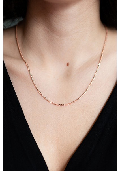 925 Ayar Rose Kaplamalı Italyan Zincir Gümüş Kolye