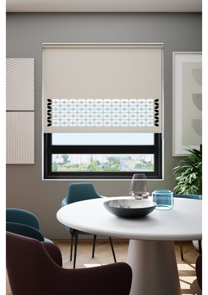 Perdebiz Lazer Kesim Mat Stor Perde Ekru EB-171002