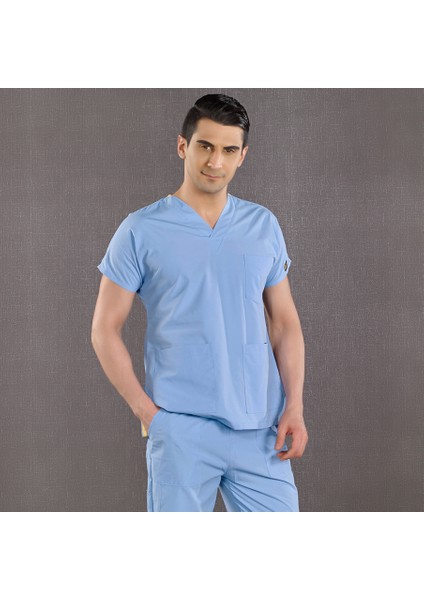 Açık Mavi Doktor Hemşire Forması Medikal Forma Cerrahi Takım İnce Kumaş