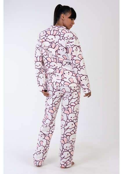 Kadın Polar Tamamı Düğmeli Uzun Kol Pijama Takım