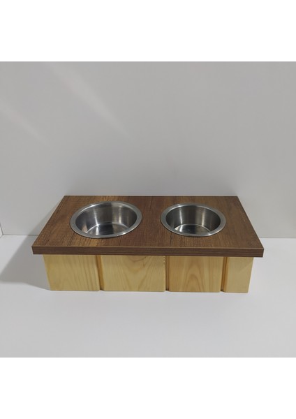 2'li Ahşap Kedi Köpek Mamalığı 2 Kaseli Kedi Köpek Mama ve Su Kabı Suluk ve Mamalık