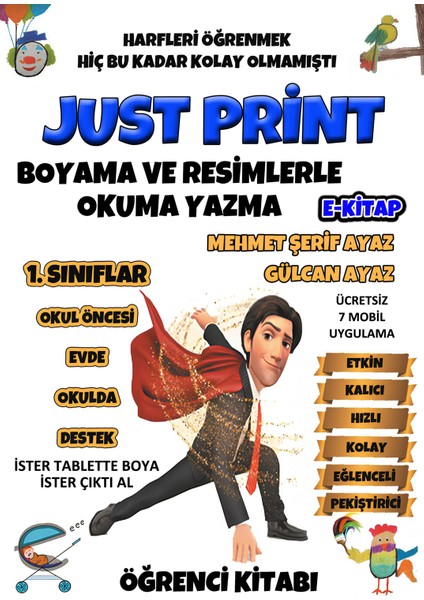 Boyama ve Resimlerle Okuma Yazma Kitabı E - KİTAP Bilinçaltı Harf Öğretimi - Mehmet Şerif Ayaz