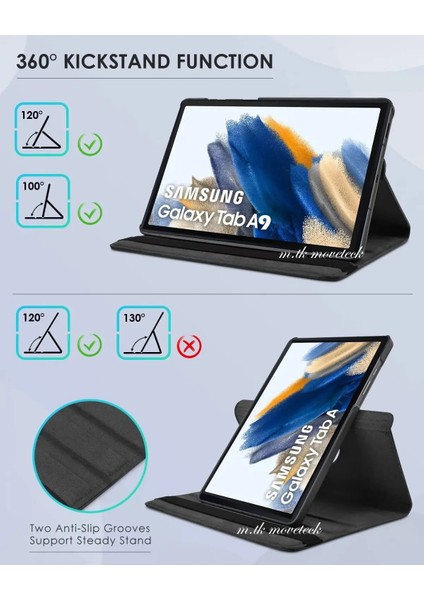 Samsung Tab A9 SM-X110 X115 X117 Uyumlu 360 Dönebilen Standlı Kılıf