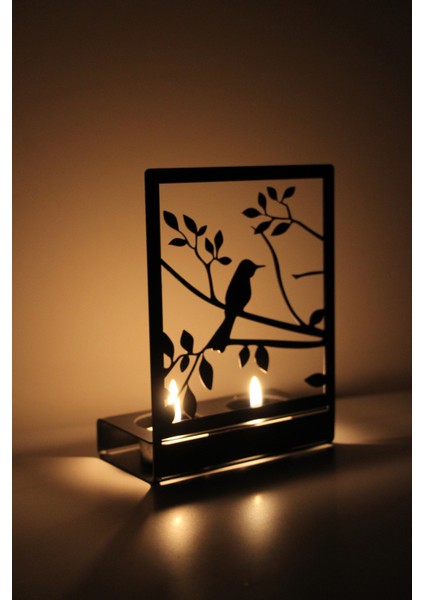 Machin.ist Ağaçtaki Kuş Dekoratif Mumluk Metal Siyah - 12 cm x 15,5 cm x 6,5 cm
