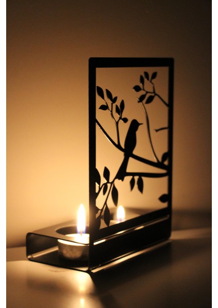 Machin.ist Ağaçtaki Kuş Dekoratif Mumluk Metal Siyah - 12 cm x 15,5 cm x 6,5 cm