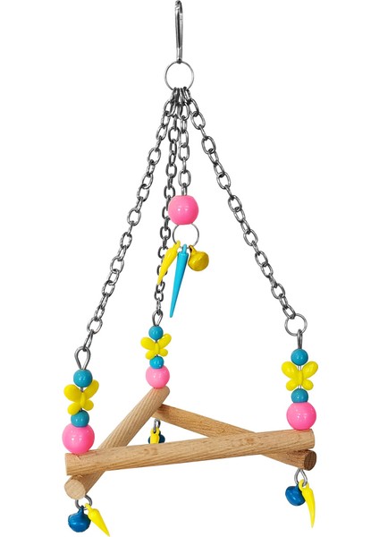 CLZ205 Renkli Boncuklu ve Üçgen Zilli Kuş Salıncağı 11-16 cm