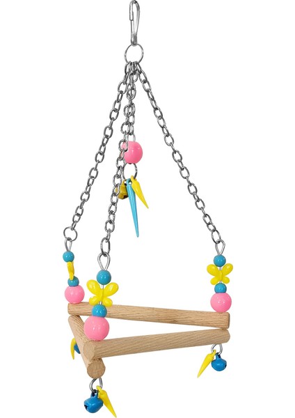 CLZ205 Renkli Boncuklu ve Üçgen Zilli Kuş Salıncağı 11-16 cm