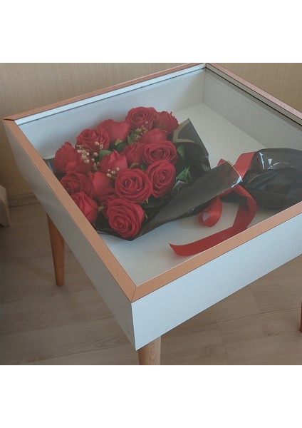 Beyaz-Rose Derin Yan Sehpa! Çiçek ve Gül Dizaynı Için Anı Sehpası! Gül Kutusu! Çiçek Sehpası!