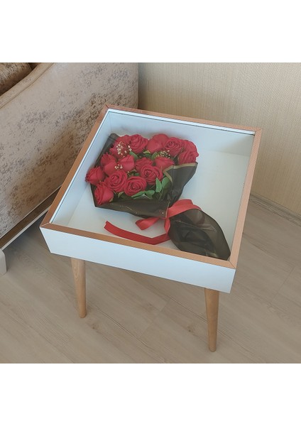 Beyaz-Rose Derin Yan Sehpa! Çiçek ve Gül Dizaynı Için Anı Sehpası! Gül Kutusu! Çiçek Sehpası! fiyatları