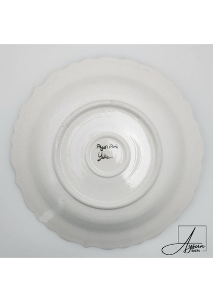 Aysunhandart Ipek Desen Çerçeveli Merkezinde Nar ve Ipek Motifli El Yapımı Seramik Tabak