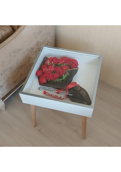 Isimli Beyaz-Füme Derin Yan Sehpa! Çiçek ve Gül Dizaynı Için Anı Sehpası! fiyatları