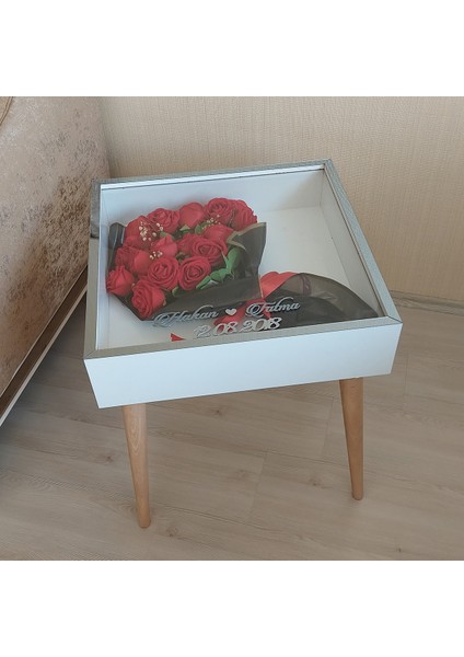 Isimli Beyaz-Füme Derin Yan Sehpa! Çiçek ve Gül Dizaynı Için Anı Sehpası! modelleri