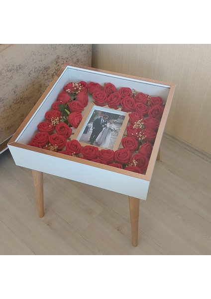 Beyaz-Rose Fotoğraf Bölümlü Yan Sehpa! Çiçek ve Gül Dizaynı Için Anı Sehpası! Gül Kutusu! Çiçek Sehpası! modelleri