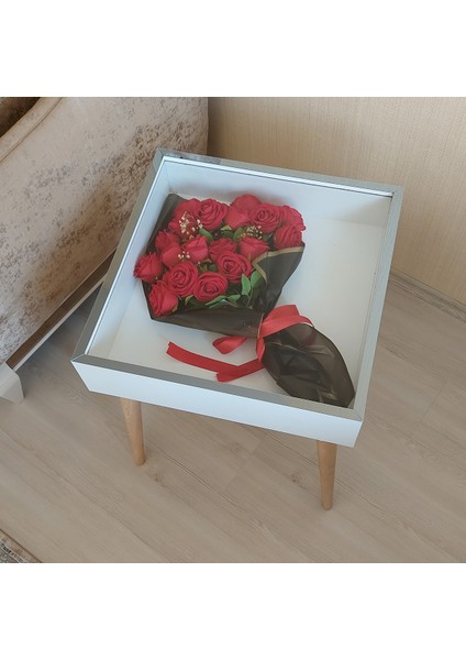 Beyaz-Füme Derin Yan Sehpa! Çiçek ve Gül Dizaynı Için Anı Sehpası! Gül Kutusu! Çiçek Sehpası! modelleri