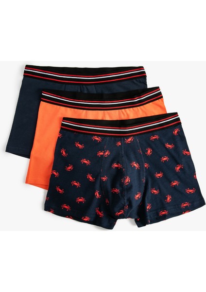 3'lü Boxer Seti Yengeç Baskılı Çok Renkli Pamuklu
