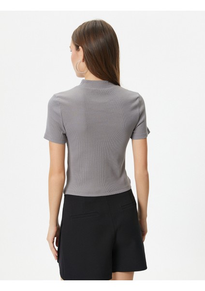 Balıkçı Yaka Crop Tişört Slim Fit Kısa Kollu Kaşkorse Pamuklu