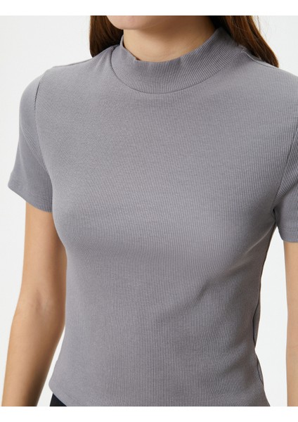 Balıkçı Yaka Crop Tişört Slim Fit Kısa Kollu Kaşkorse Pamuklu
