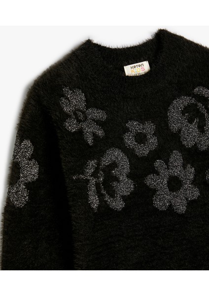 Peluş Kazak Çiçek Desenli Uzun Kollu Bisiklet Yaka modelleri