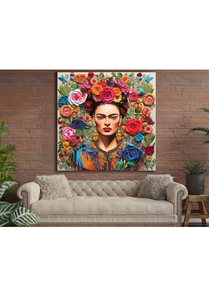 Frida Kahlo Renkli Çiçekler Kanvas Tablo, Modern Dekoratif Duvar Dekoru