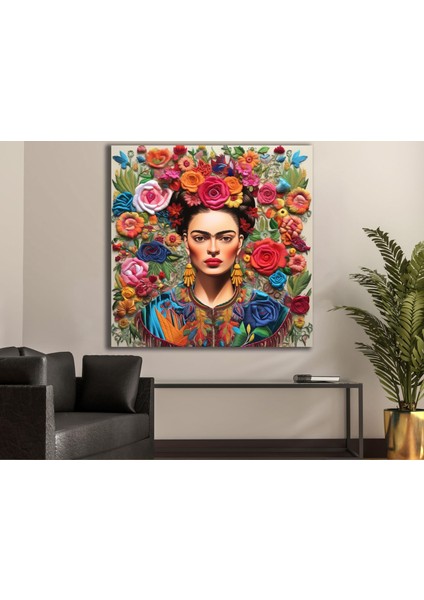 Frida Kahlo Renkli Çiçekler Kanvas Tablo, Modern Dekoratif Duvar Dekoru