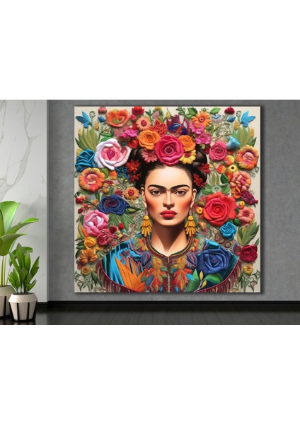 Frida Kahlo Renkli Çiçekler Kanvas Tablo, Modern Dekoratif Duvar Dekoru