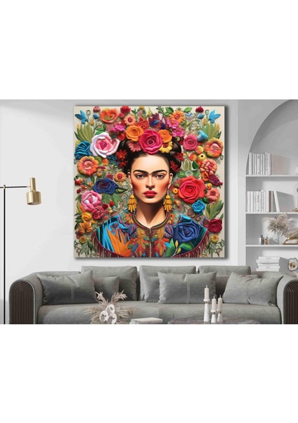 Frida Kahlo Renkli Çiçekler Kanvas Tablo, Modern Dekoratif Duvar Dekoru