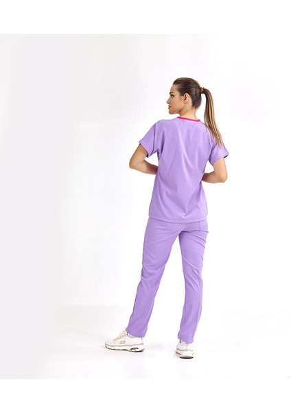 Lila Lüks Likralı Üniforma Takımlar Yüksek Kaliteli Likralı Scrubs modelleri