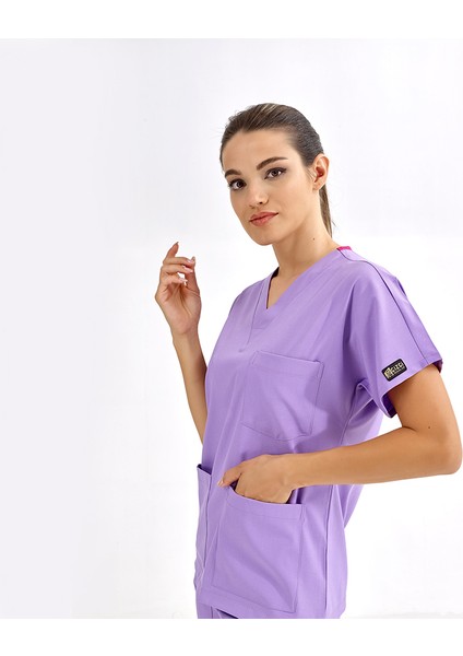 Lila Lüks Likralı Üniforma Takımlar Yüksek Kaliteli Likralı Scrubs fırsatları