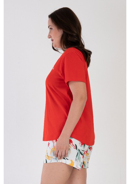 Pamuklu Kadın Büyük Beden Kısa Kol Şortlu Pijama Takım