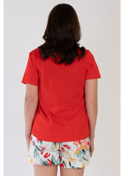 Pamuklu Kadın Büyük Beden Kısa Kol Şortlu Pijama Takım