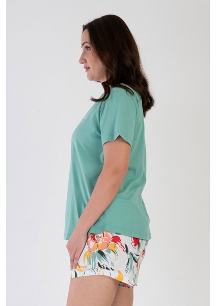 Pamuklu Kadın Büyük Beden Kısa Kol Şortlu Pijama Takım