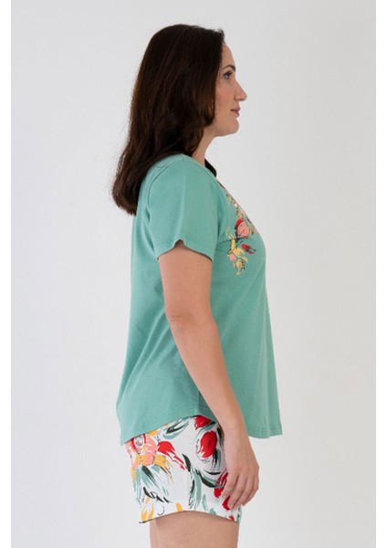 Pamuklu Kadın Büyük Beden Kısa Kol Şortlu Pijama Takım