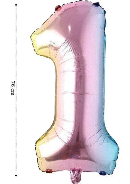 Folyo Balon Rakam Helyum 76 cm Balon Gökkuşağı