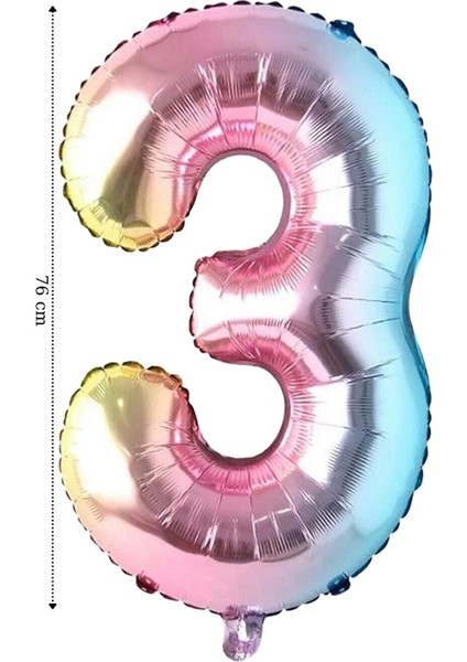 Folyo Balon Rakam Helyum 76 cm Balon Gökkuşağı