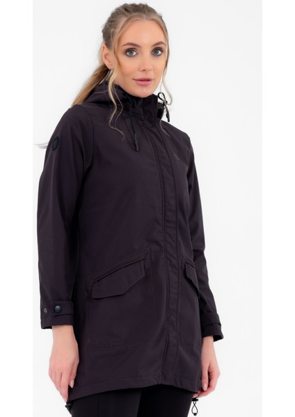 Koyu Gri Çıkarılabilir Kapüşonlu 2 Cepli Su Ve Rüzgar Geçirmez Kadın Softshell Mont 6331