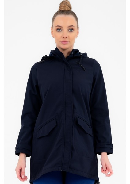 Lacivert Çıkarılabilir Kapüşonlu 2 Cepli Su Ve Rüzgar Geçirmez Kadın Softshell Mont 6331
