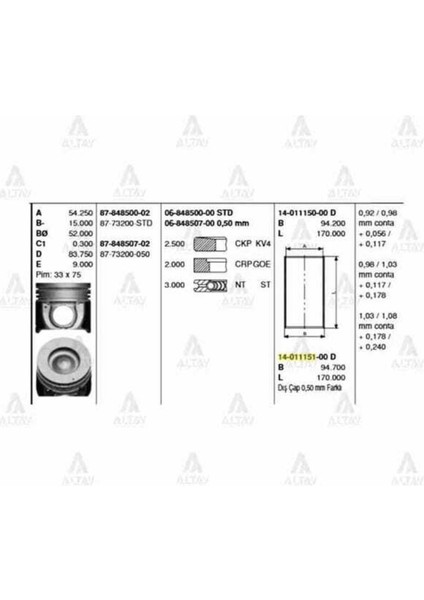 06-848500-00 Iss 6-848500-0 Segman Std Starex Crdı 14HP Sorento