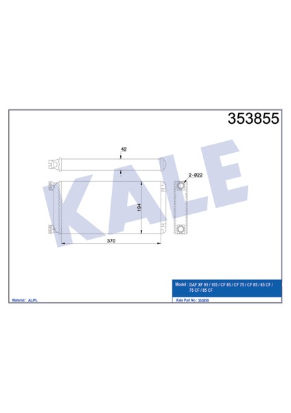 353855 353855 Kalorifer Al/pl Daf Xf 95-105-CF 65-Cf 75-Cf 85-65 Cf-75 Cf-85 Cf