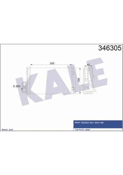 346305 346305 Kalorifer Radyatörü 405 87- 406 95- Mekanik