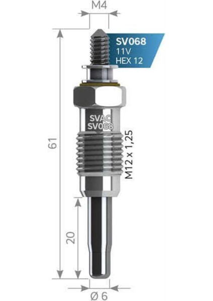 SV068 SV068 Isıtma Kızdırma Bujisi Carisma 1.9 Td GX60