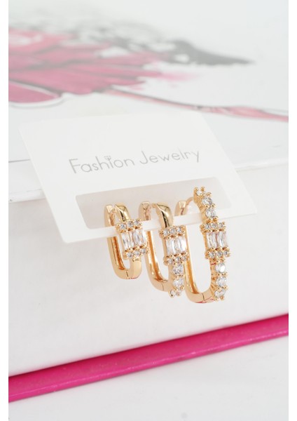 Kadın Vip Seri Baget Zirkon Taşlı 3'lü Küpe Seti