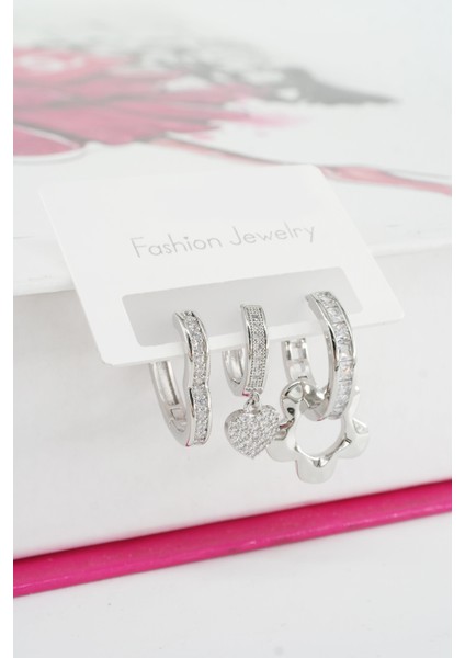 Kadın Vip Seri Baget Zirkon Taşlı 3'lü Küpe Seti